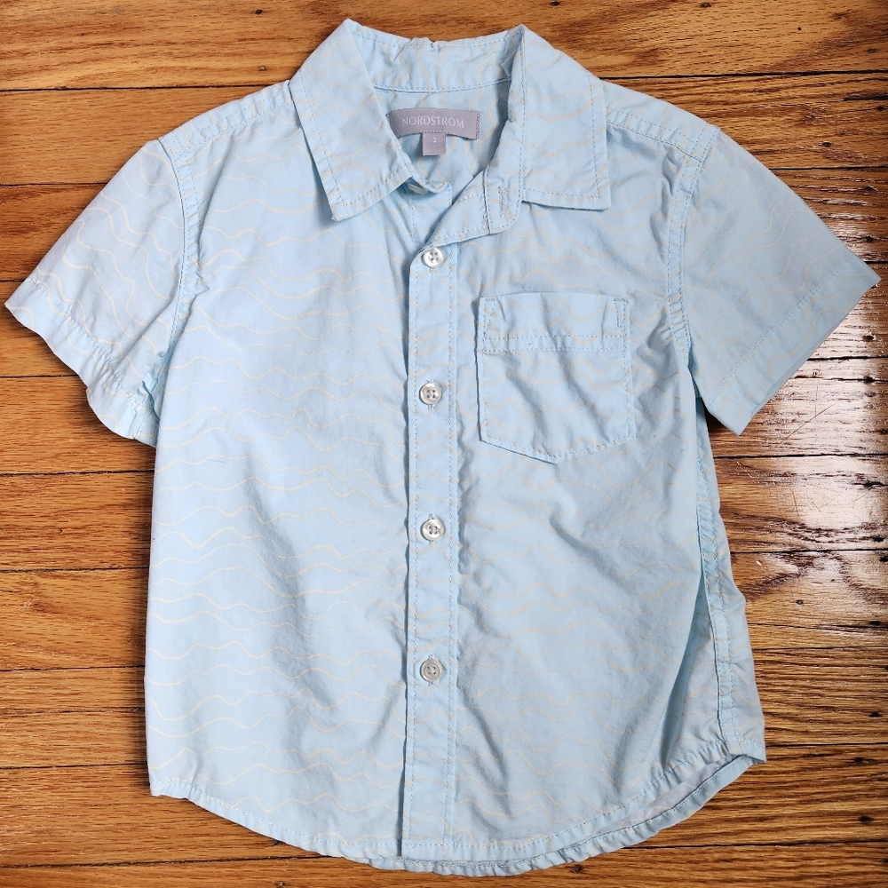 Nordstrom Kids' Ocean Print Short Sleeve Button Down- 2T Toddler boy
